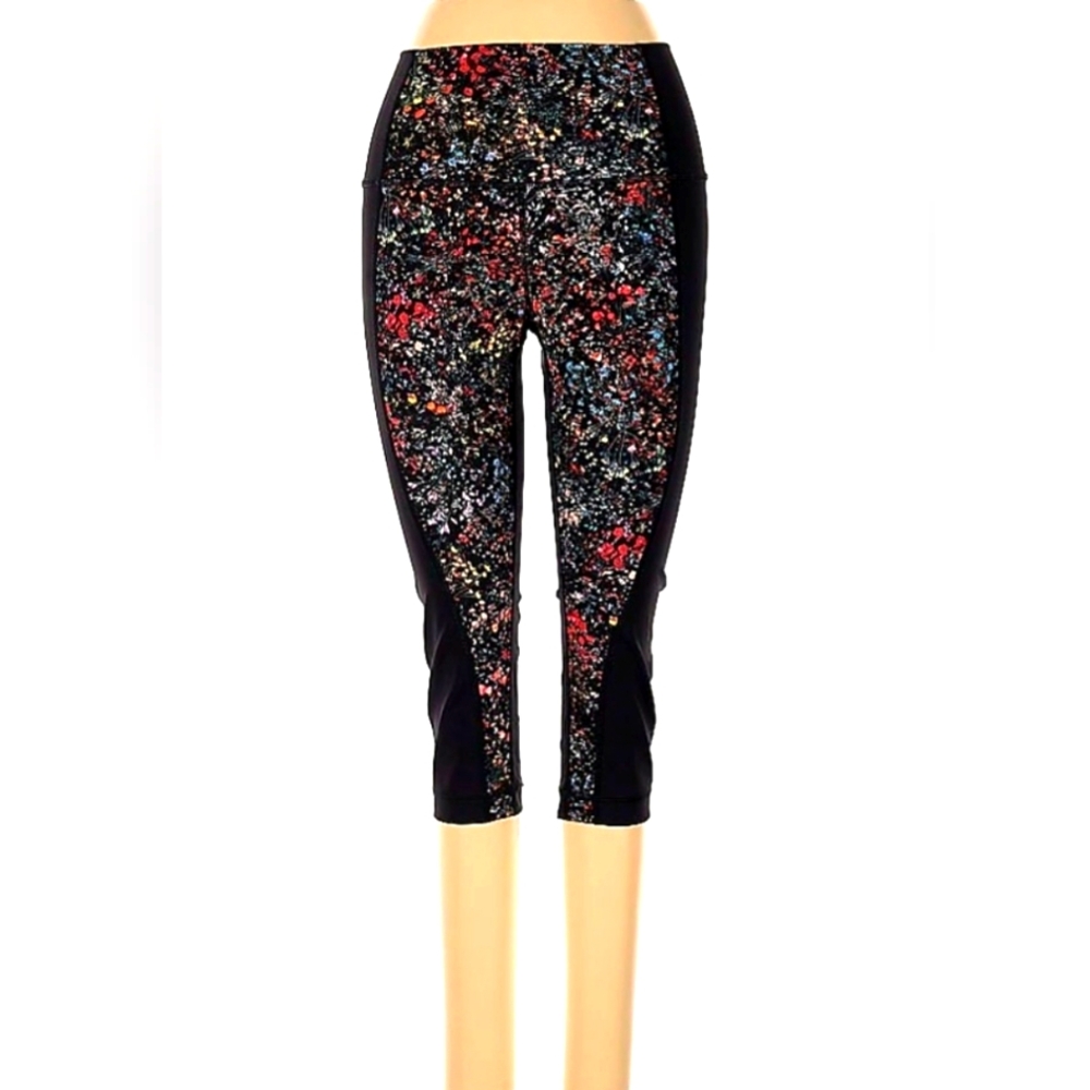 lululemon athletica Black Multi Floral Print Crop Leggings